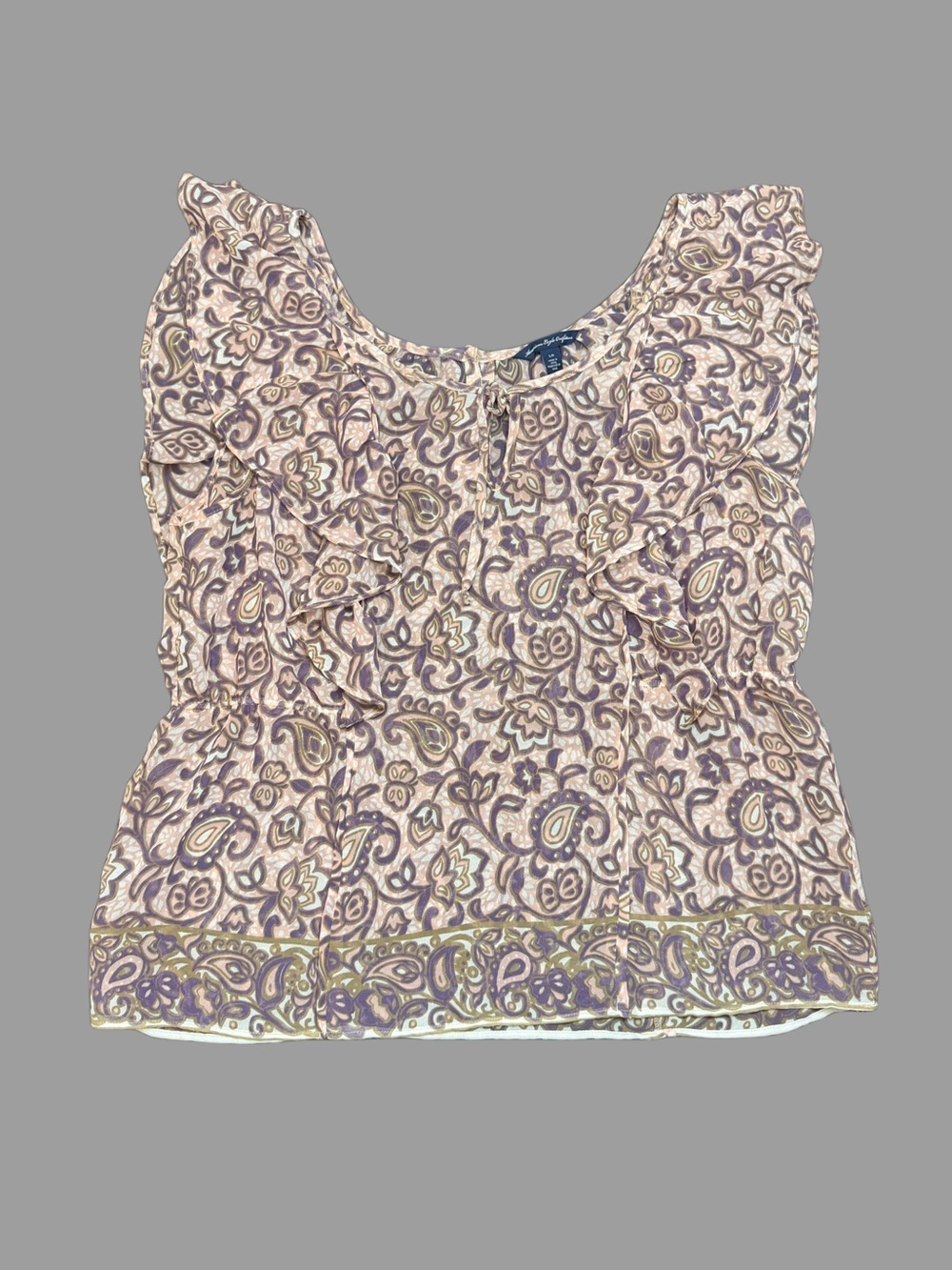 American Eagle Outfitters Lavender and Cream Paisley Ruffle Tank